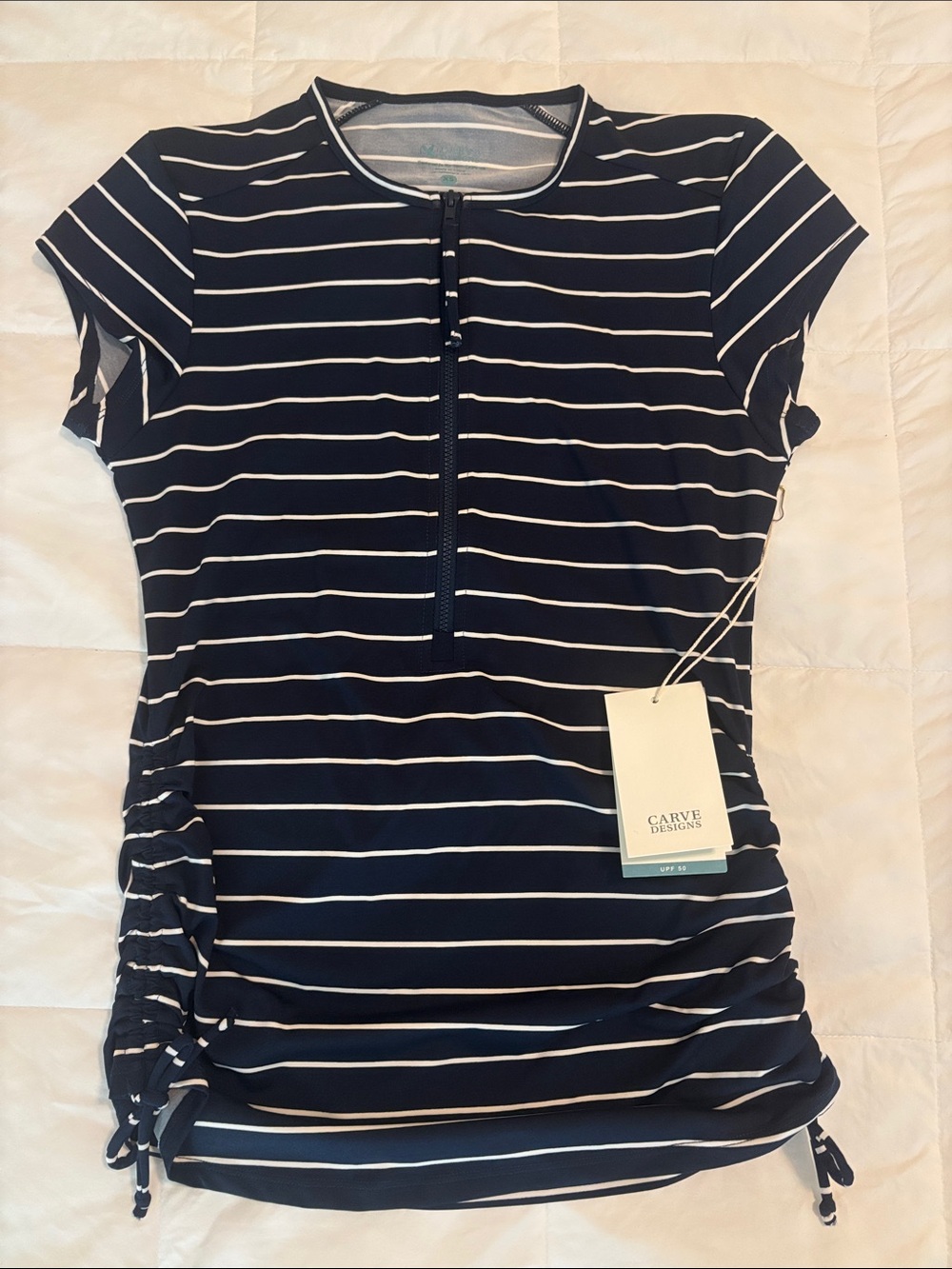 Carve Designs Navy and White Striped Rashguard